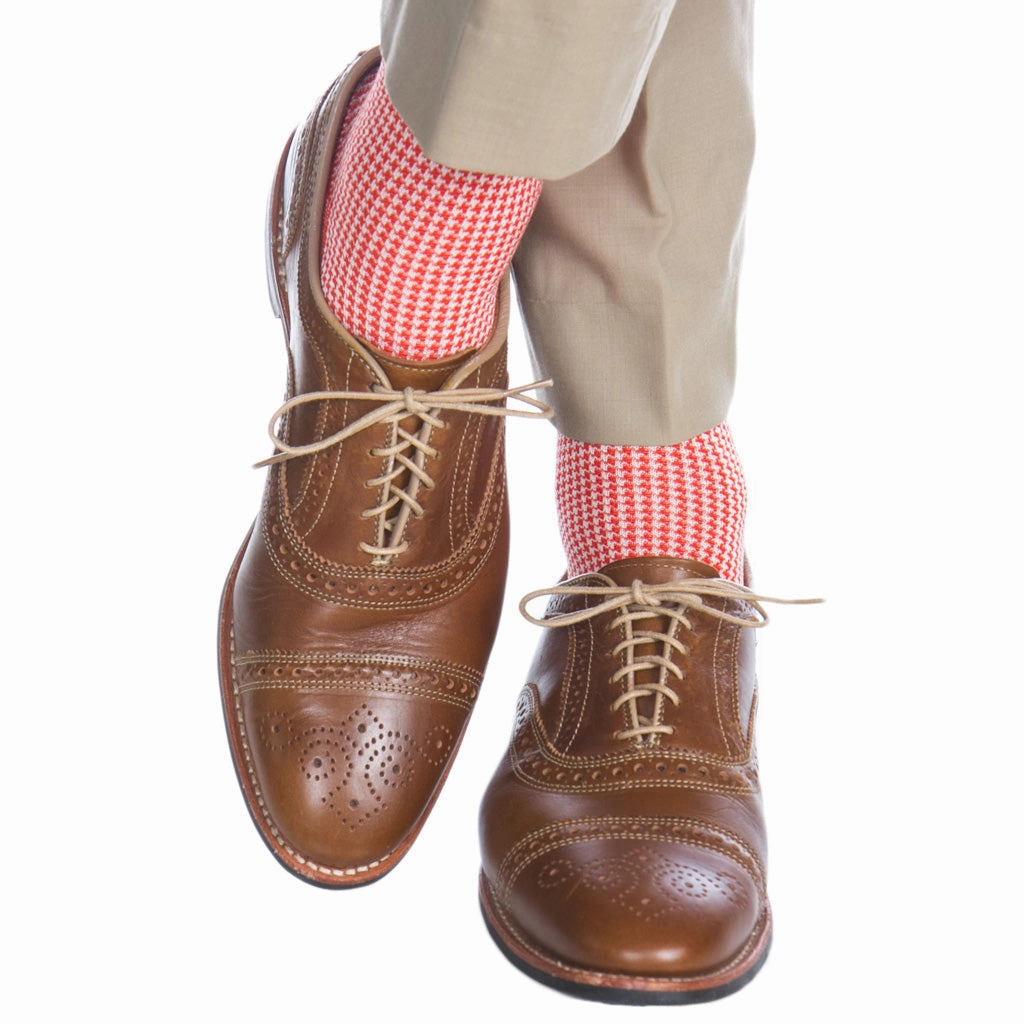 Tigerlily Orange with Cream Houndstooth Cotton Sock Linked Toe OTC