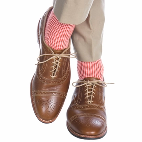 Tigerlily Orange with Cream Houndstooth Cotton Sock Linked Toe OTC