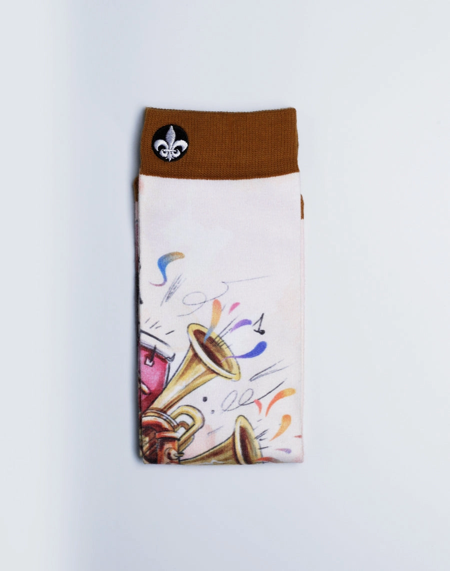 Unisex Back Beat Jazz Instrument White Printed Crew Socks