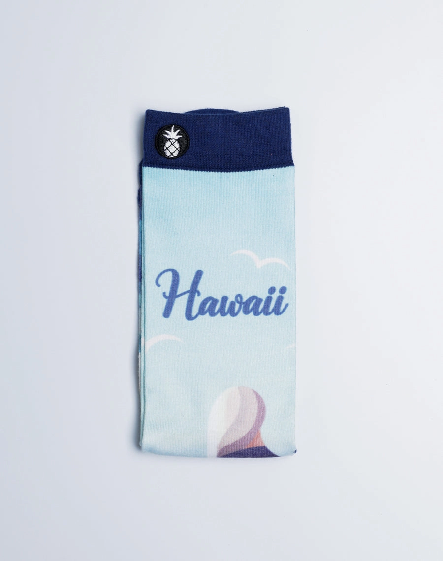 Unisex Waiting On Waves Hawaii Printed Blue Crew Socks