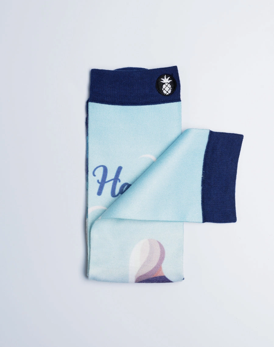 Unisex Waiting On Waves Hawaii Printed Blue Crew Socks