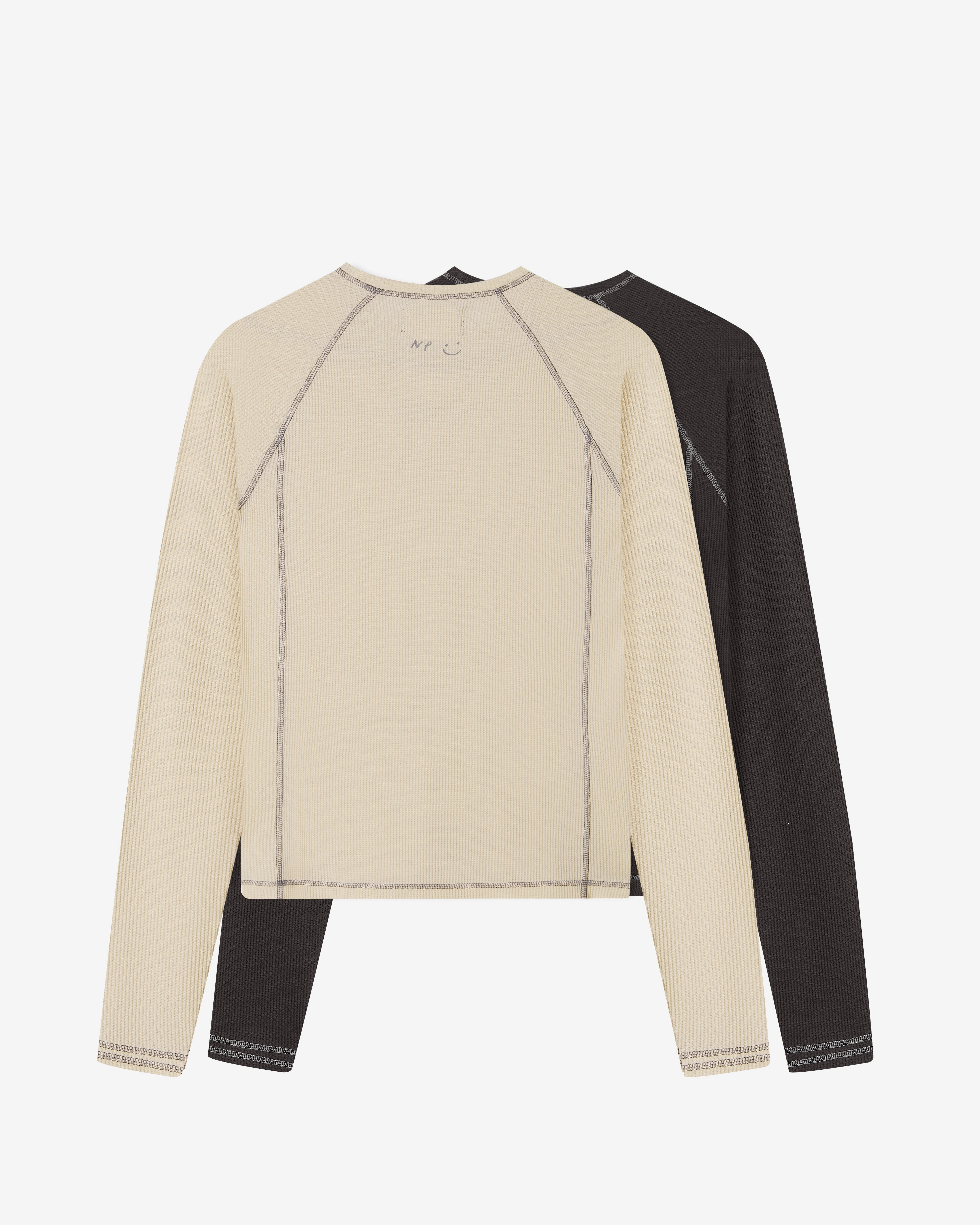 Waffle Long-Sleeve Tee 2 Pack Marshmallow/ Black