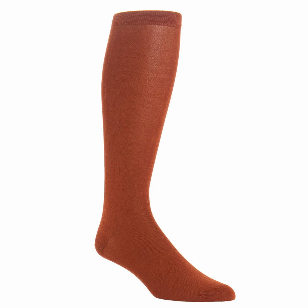 Whiskey Brown Solid Ribbed Cotton Sock Linked Toe OTC