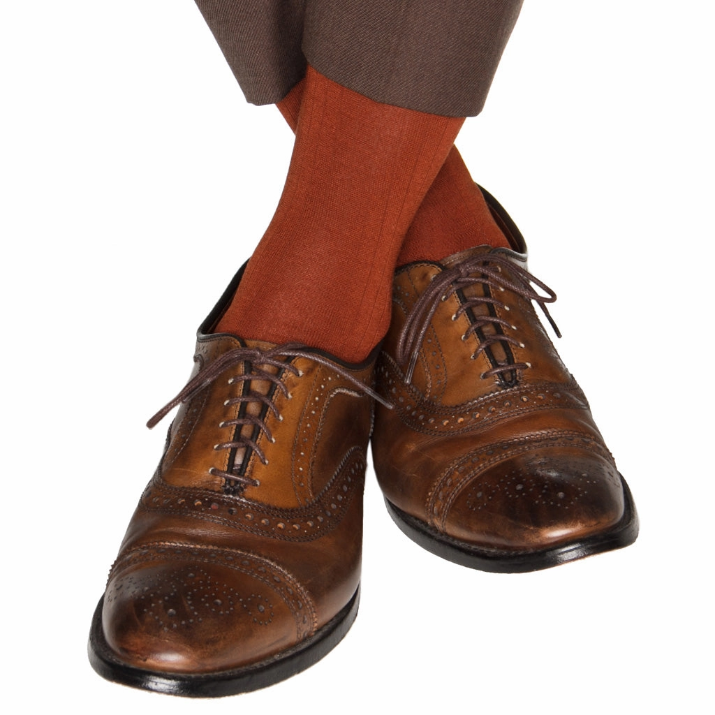 Whiskey Brown Solid Ribbed Cotton Sock Linked Toe OTC