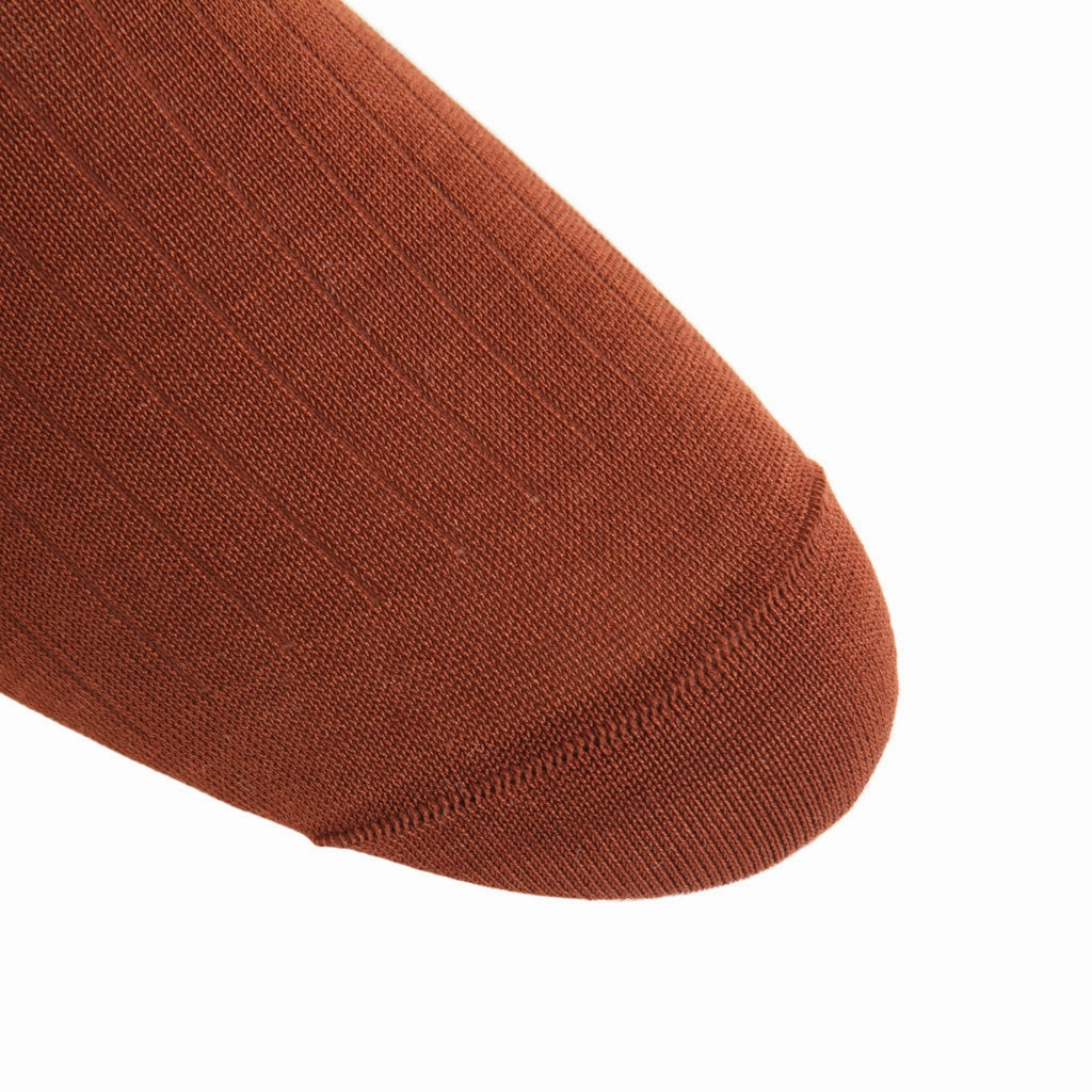 Whiskey Brown Solid Ribbed Cotton Sock Linked Toe OTC