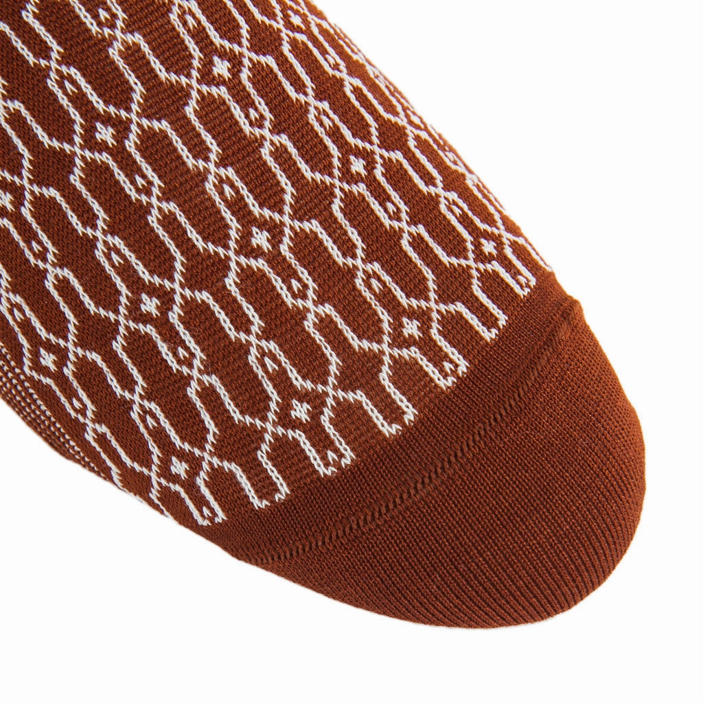 Whiskey Brown w/Cream Stained Glass Cotton Sock Mid-Calf