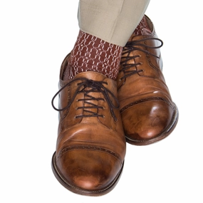 Whiskey Brown w/Cream Stained Glass Cotton Sock Mid-Calf