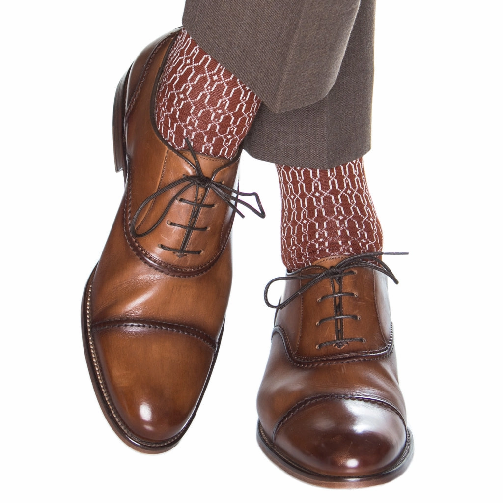 Whiskey Brown w/Cream Stained Glass Cotton Sock Mid-Calf