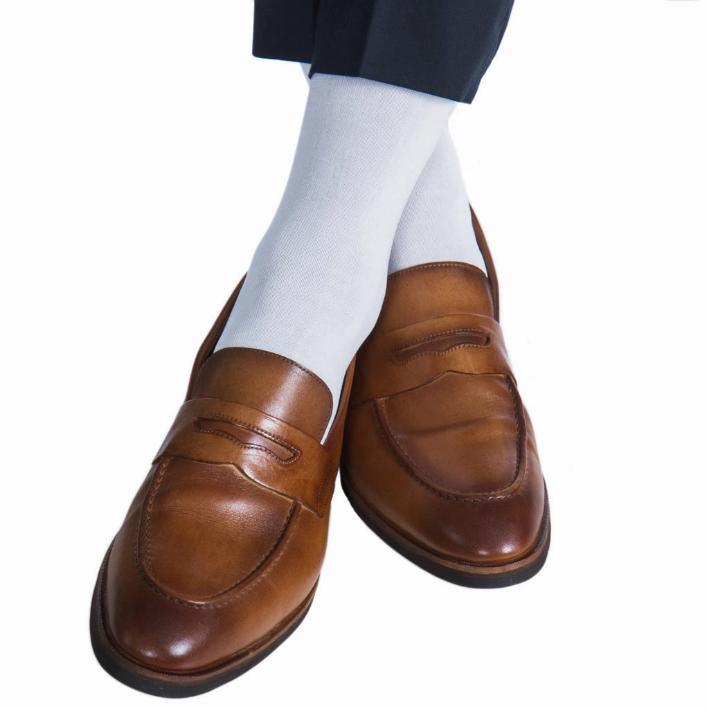 White Solid Formal Mercerized Cotton Sock No Rib Linked Toe OTC