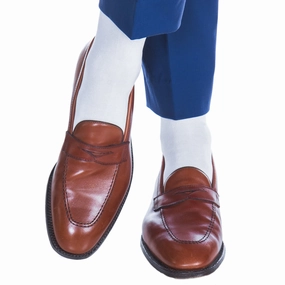 White Solid Formal Mercerized Cotton Sock No Rib Linked Toe OTC
