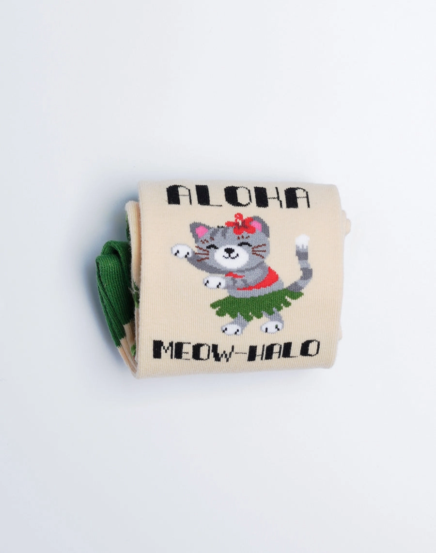 Women's Aloha Meowhalo Cat Crew Socks