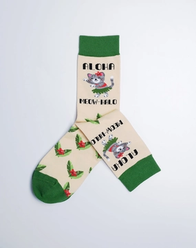 Women's Aloha Meowhalo Cat Crew Socks