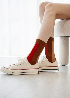 Women's BLanCHE Socks - Red, Brown, & Tan