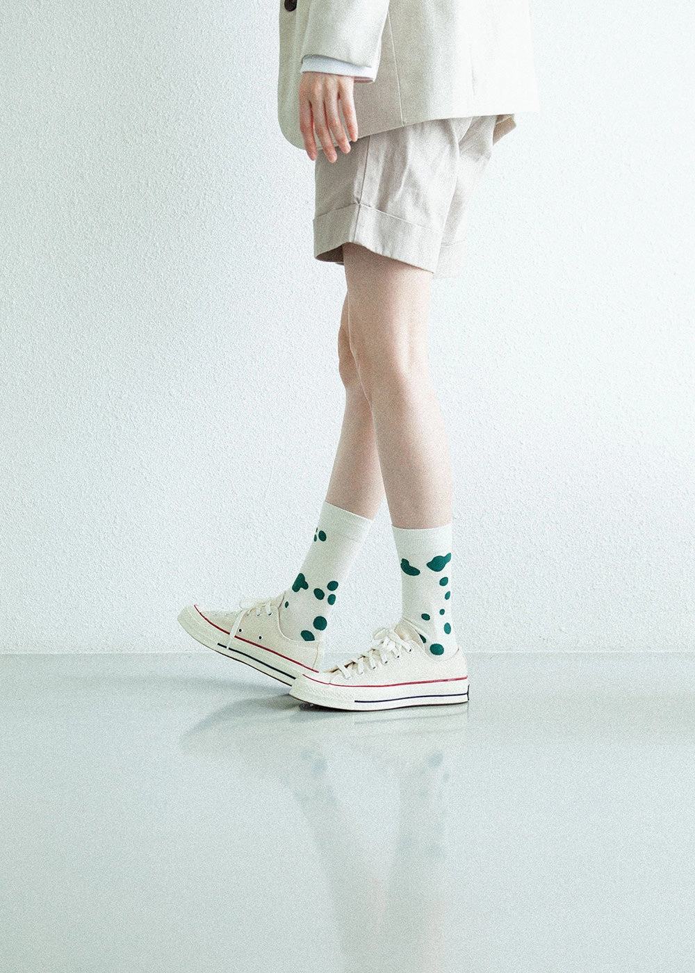 Women's Dalmatian Pattern Socks - Green & Ivory