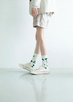 Women's Dalmatian Pattern Socks - Green & Ivory