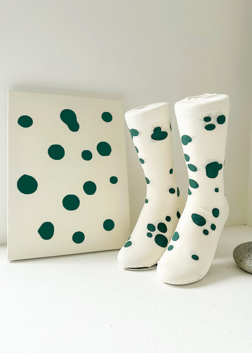 Women's Dalmatian Pattern Socks - Green & Ivory