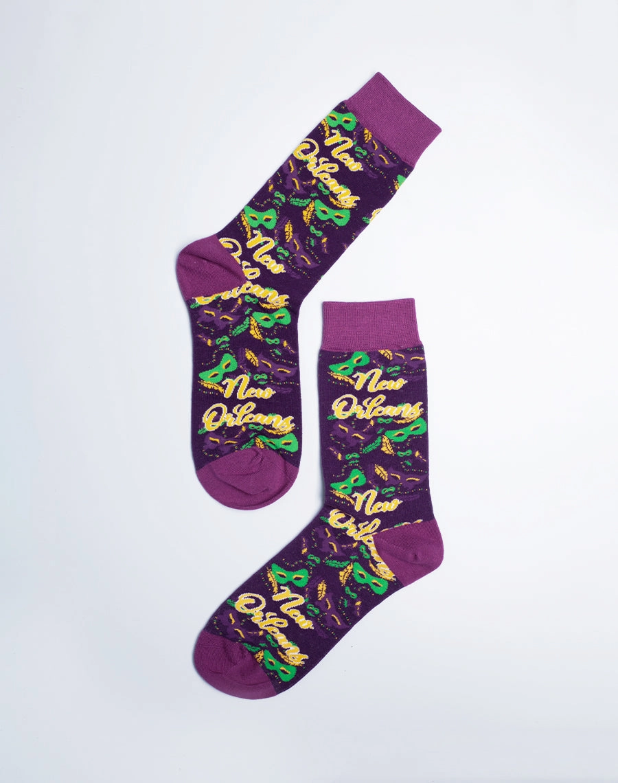 Women's New Orleans Mardi Gras Masquerade Crew Socks