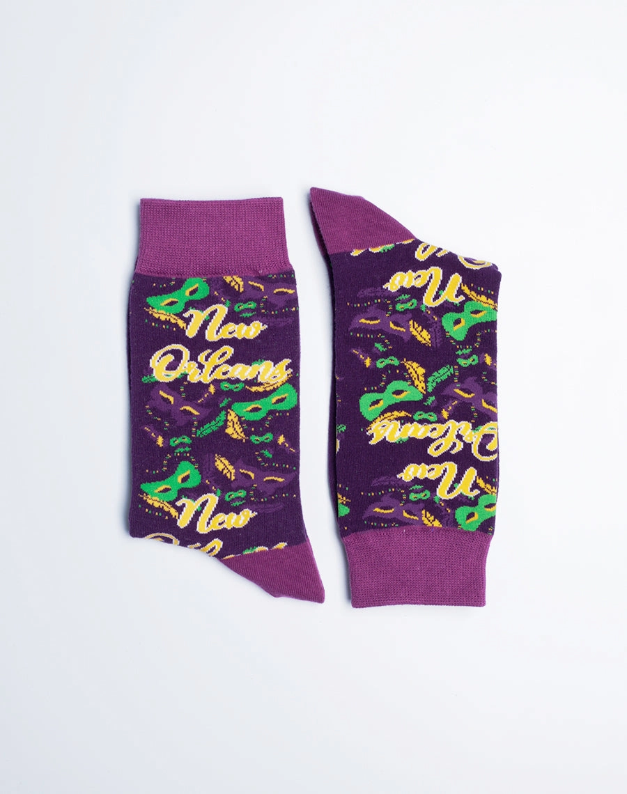 Women's New Orleans Mardi Gras Masquerade Crew Socks