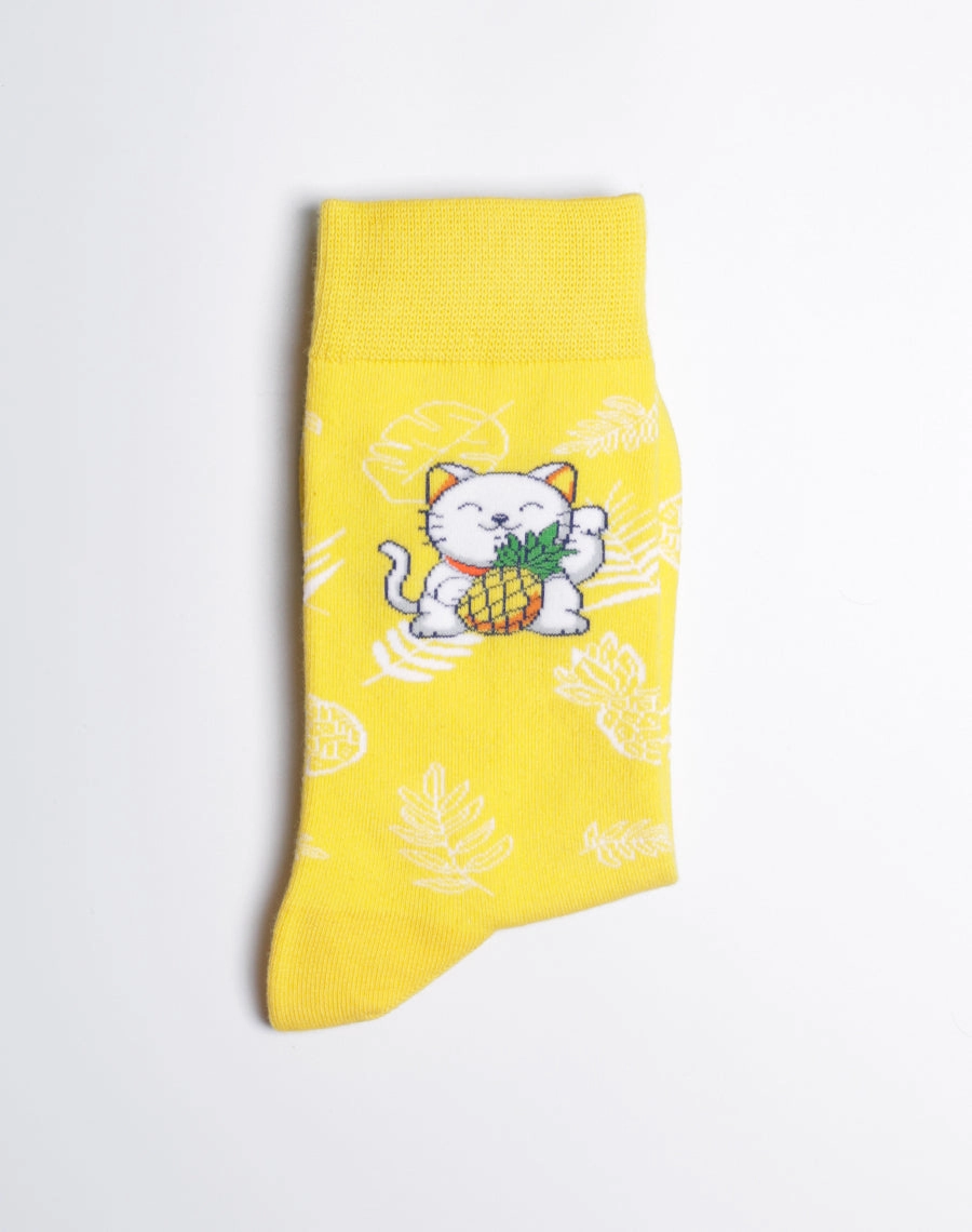 Women's Pineapple Prosperity Cat Crew Socks