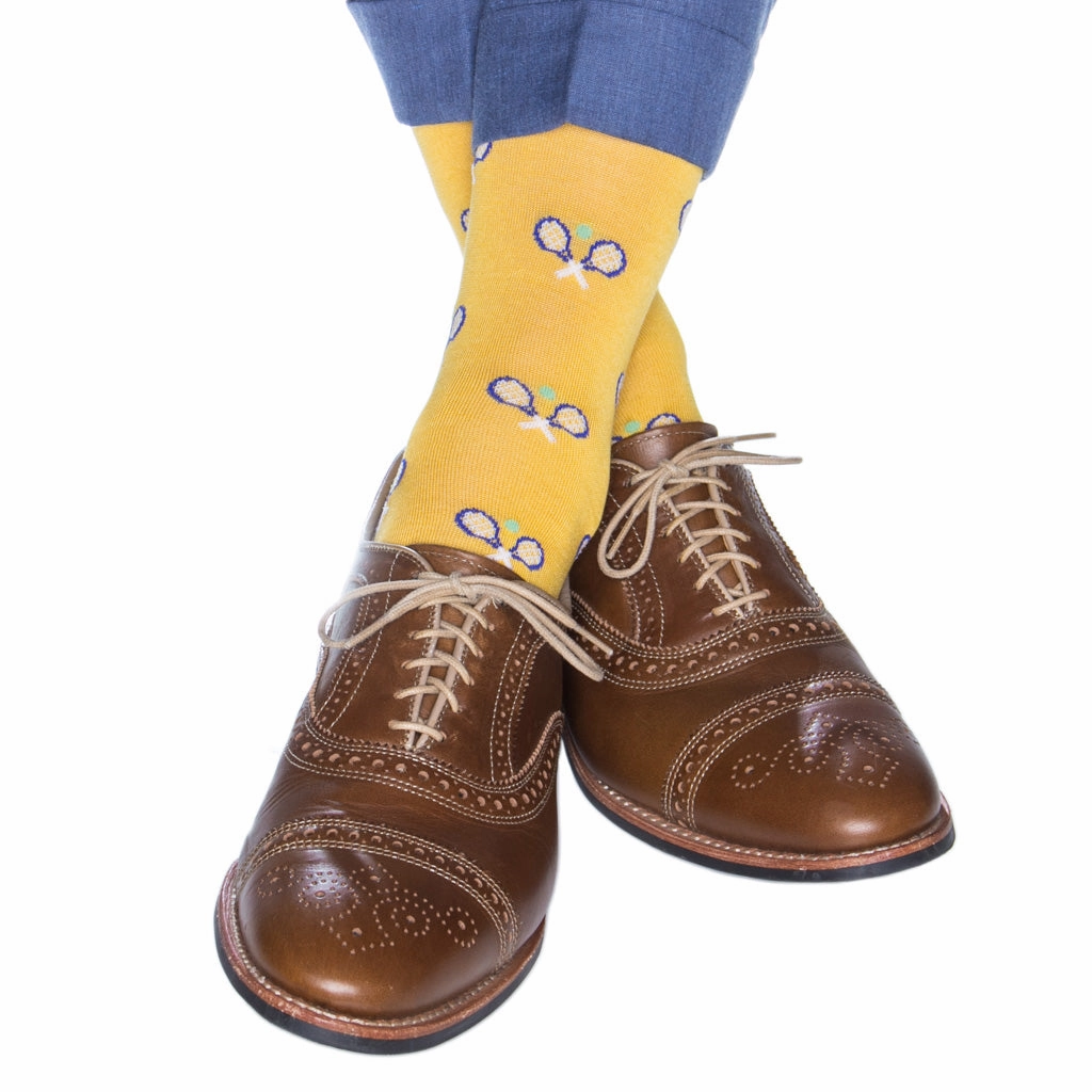 Yolk w/Clematis Blue Tennis Racquet and Green Ball Cotton Sock Linked Toe OTC