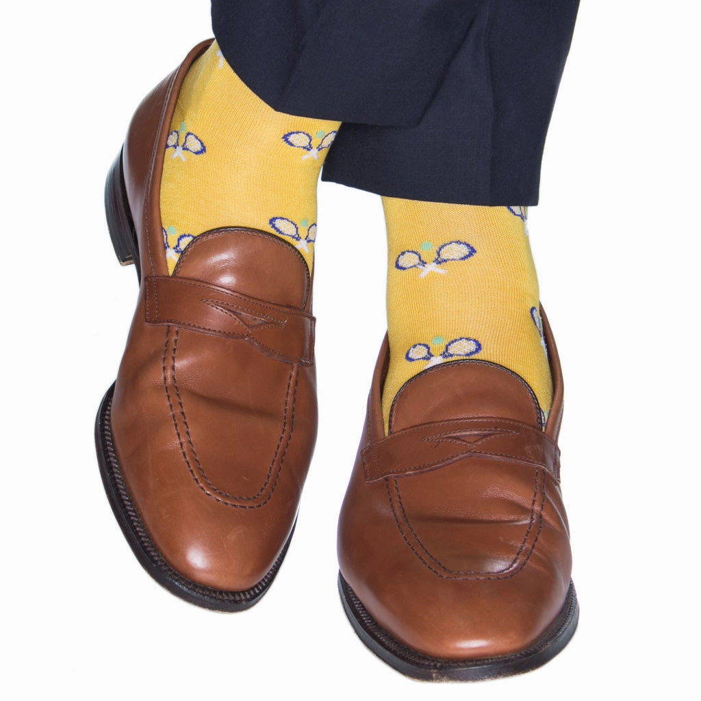 Yolk w/Clematis Blue Tennis Racquet and Green Ball Cotton Sock Linked Toe OTC