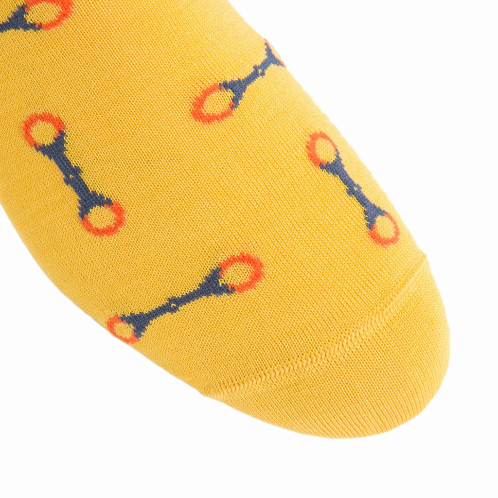 Yolk with Indigo Blue and Red Horsebit Cotton Sock Linked Toe OTC