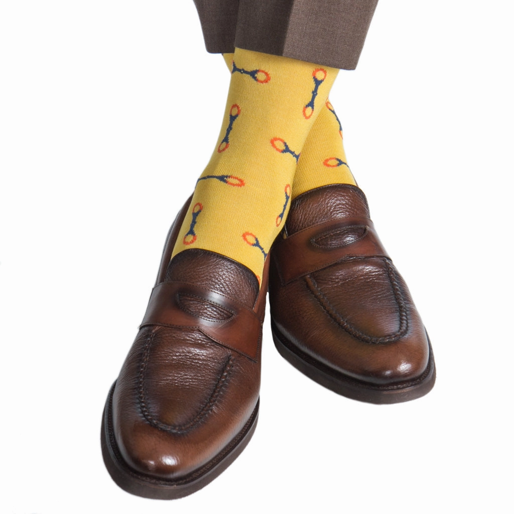 Yolk with Indigo Blue and Red Horsebit Cotton Sock Linked Toe OTC